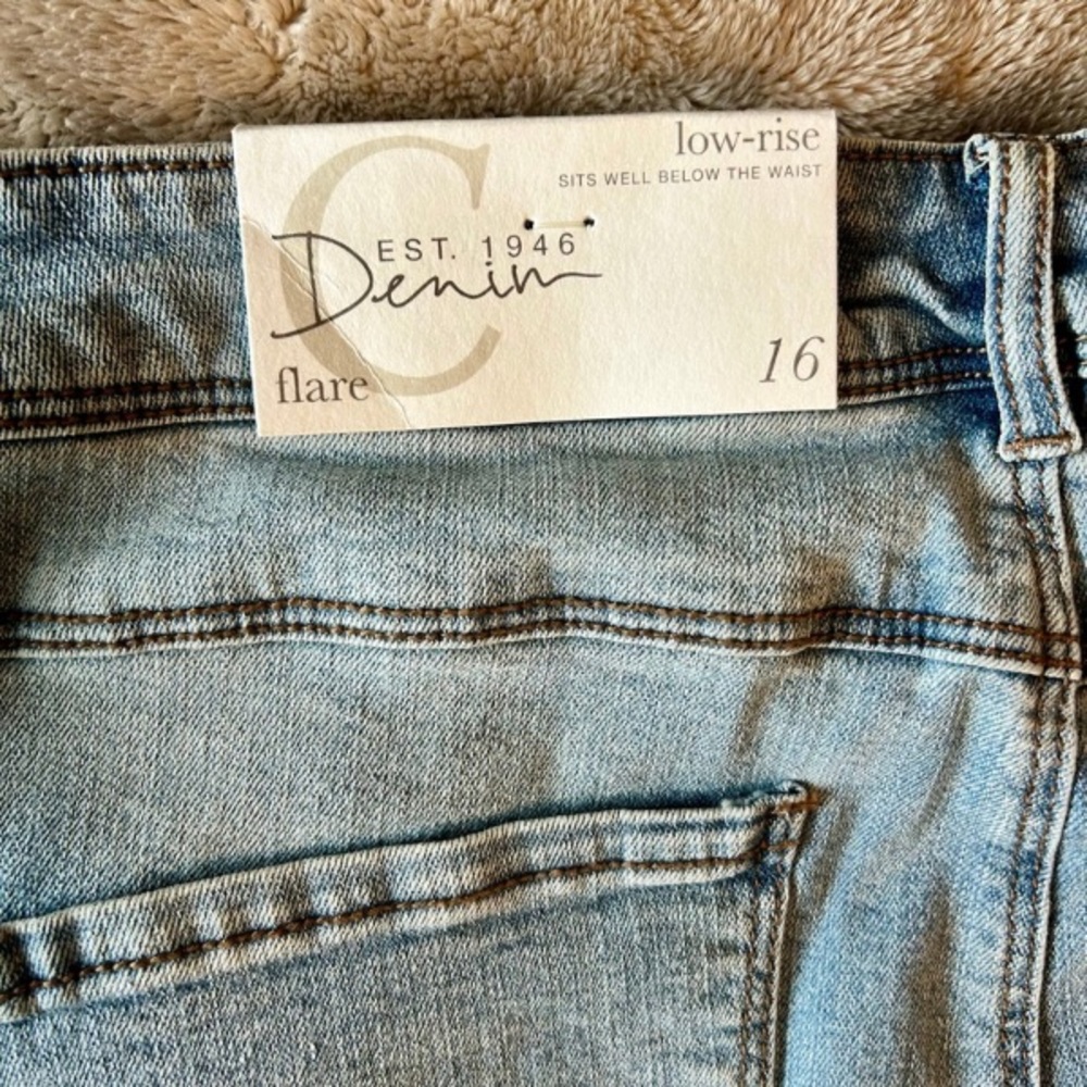 Cato Light Blue Flare Jeans with Brown and Cream Details - Picture 5 of 7